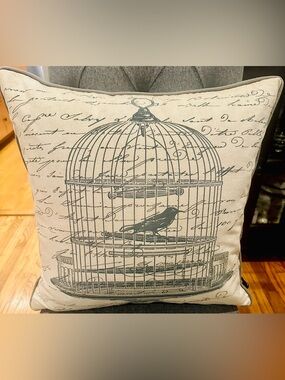 Newport 18x16 Birdcage French Script Throw Pillow Vintage Parisian Shabby Chic